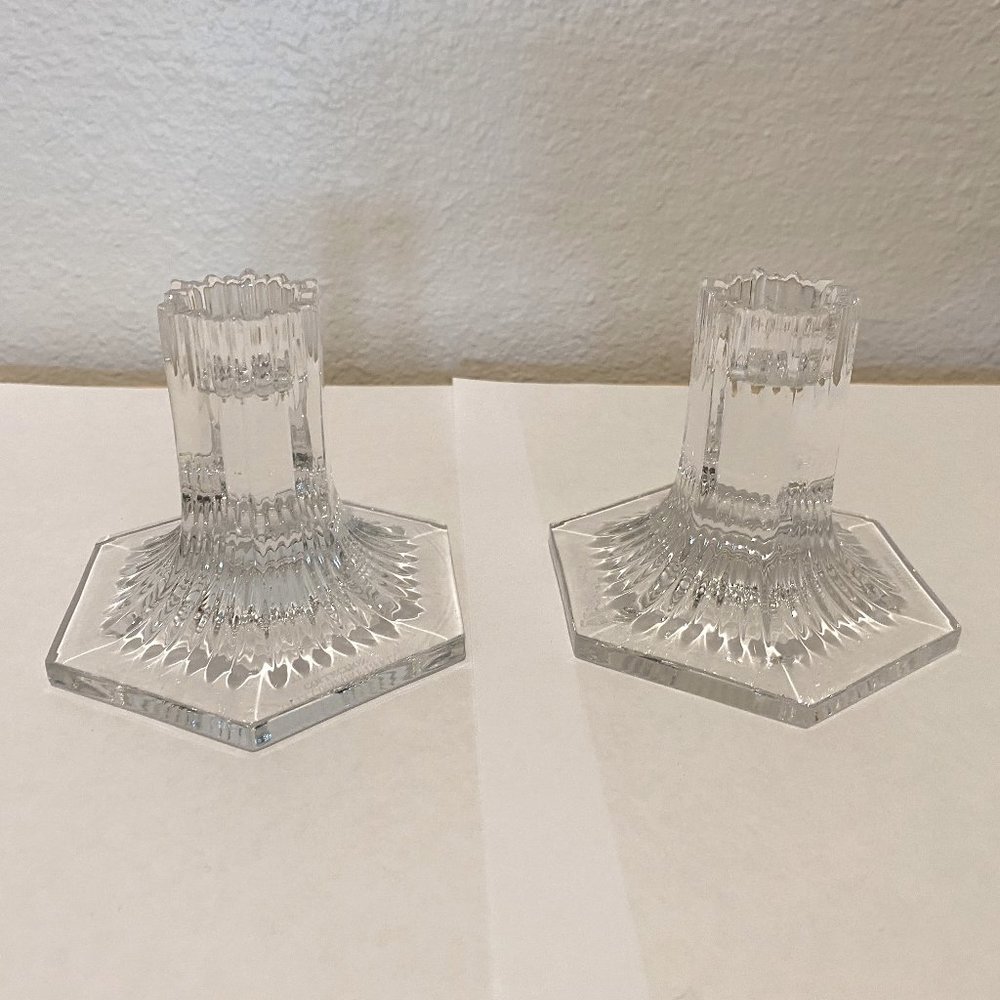 Tiffany & Co 1992 Louis Comfort Tiffany Collection Crystal Pair Candle Holders
